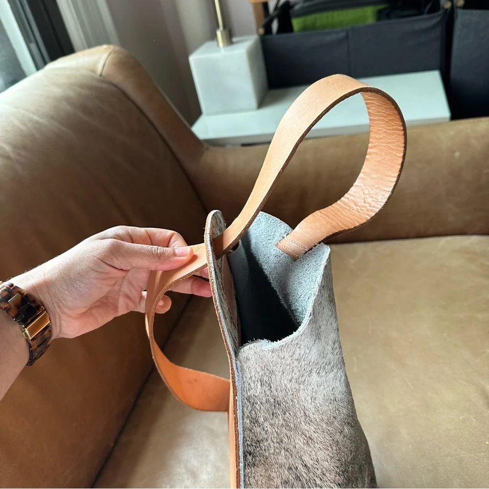 Redondo Frydman calf hair tan leather sling backpack bucket bag shoulder - Picture 7 of 17